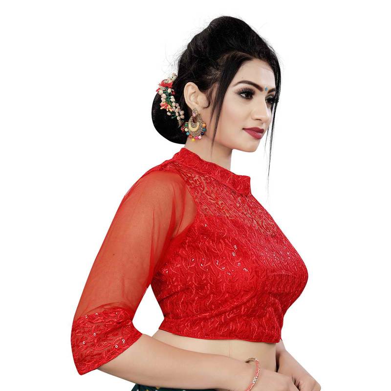 Himalay FashionBand Collar Embriodered White Color 3/4 Sleeve Blouse For Saree