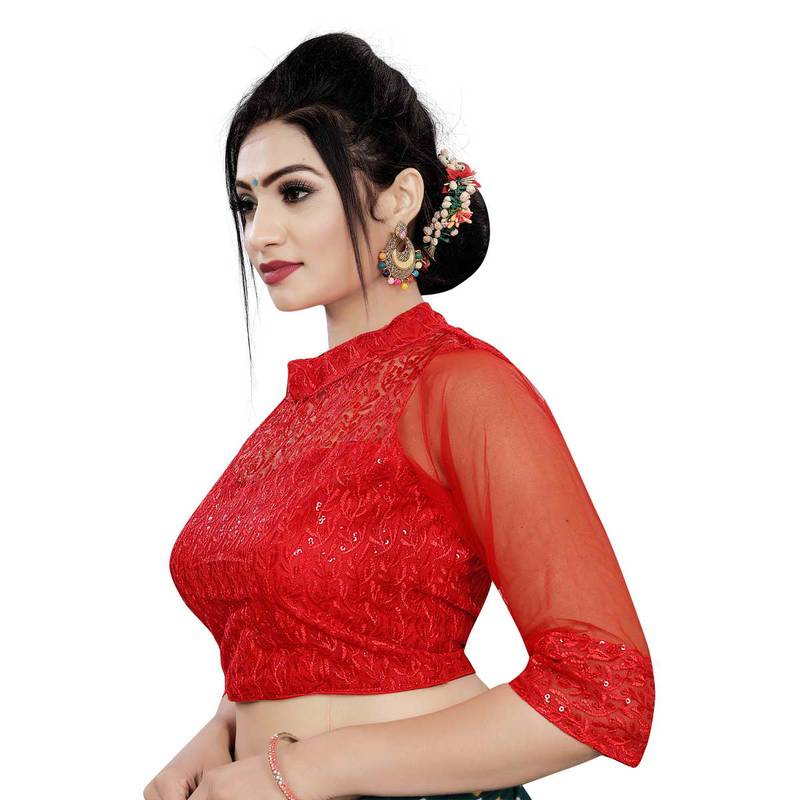Himalay FashionBand Collar Embriodered White Color 3/4 Sleeve Blouse For Saree