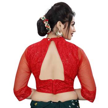 Himalay FashionBand Collar Embriodered White Color 3/4 Sleeve Blouse For Saree 4
