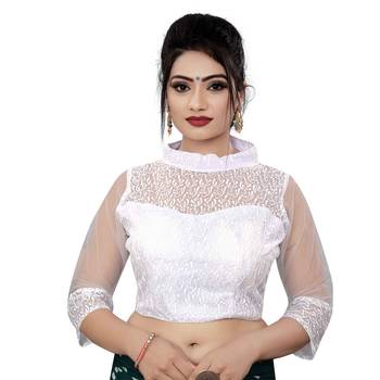 Himalay FashionBand Collar Embriodered Pink Color 3/4 Sleeve Blouse For Saree 1