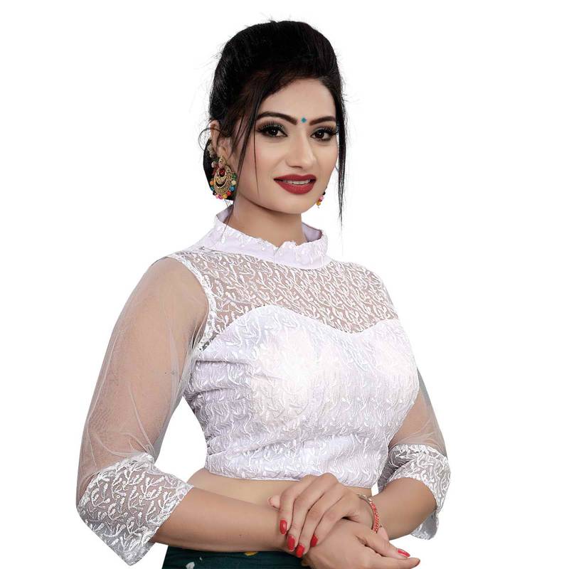 Himalay FashionBand Collar Embriodered Pink Color 3/4 Sleeve Blouse For Saree