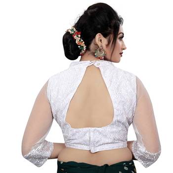 Himalay FashionBand Collar Embriodered Pink Color 3/4 Sleeve Blouse For Saree 4