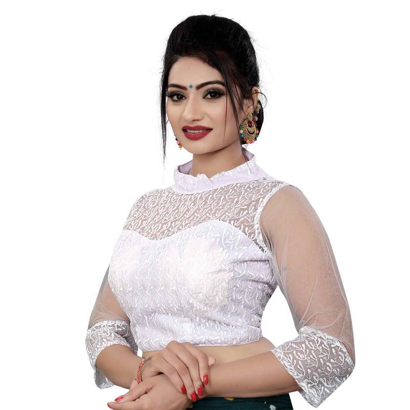 Himalay FashionBand Collar Embriodered Pink Color 3/4 Sleeve Blouse For Saree