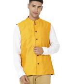 Yellow woven cotton nehru-jacket