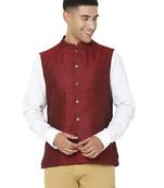 Maroon woven cotton nehru-jacket