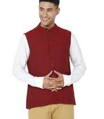 Maroon woven cotton nehru-jacket