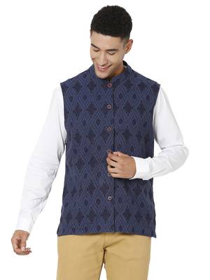 Blue woven cotton nehru-jacket 1