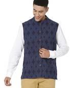 Blue woven cotton nehru-jacket