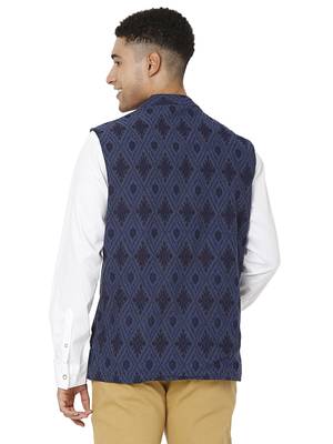 Blue woven cotton nehru-jacket 2