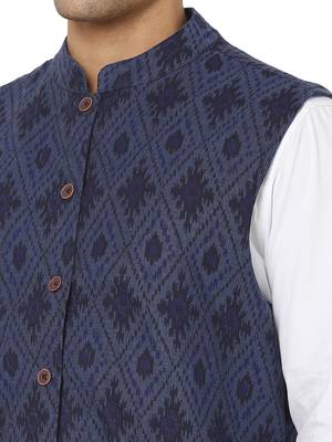 Blue woven cotton nehru-jacket 5