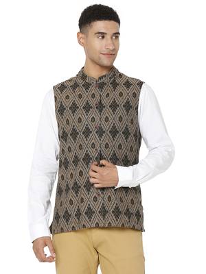 Grey woven cotton nehru-jacket 1