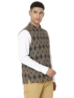 Grey woven cotton nehru-jacket 4
