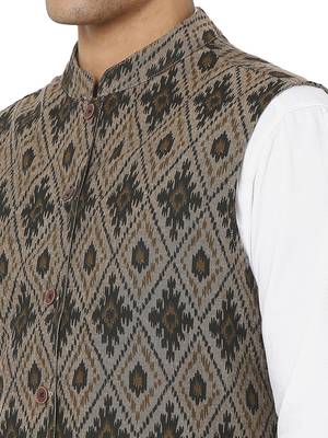 Grey woven cotton nehru-jacket 5