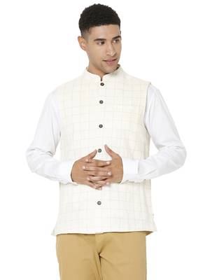White woven cotton nehru-jacket 1