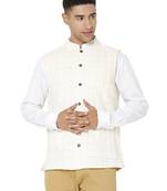 White woven cotton nehru-jacket