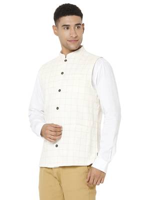 White woven cotton nehru-jacket 3