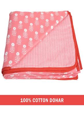 AJANTA HANDLOOM HOUSE 100% Cotton Reversible Single Dohar | Comforter for AC Peach White 1