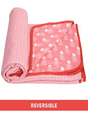 AJANTA HANDLOOM HOUSE 100% Cotton Reversible Single Dohar | Comforter for AC Peach White 2