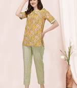 Mango Yellow Handblock Printed Cotton Pajama Suit Set
