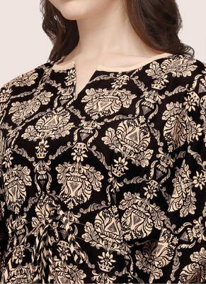 Black And Beige Floral Printed Kaftan Night Suit Set 4