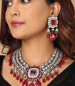 Red Tone Kundan Polki Necklace Set
