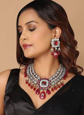 Red Tone Kundan Polki Necklace Set 2