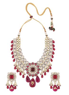 Red Tone Kundan Polki Necklace Set 3
