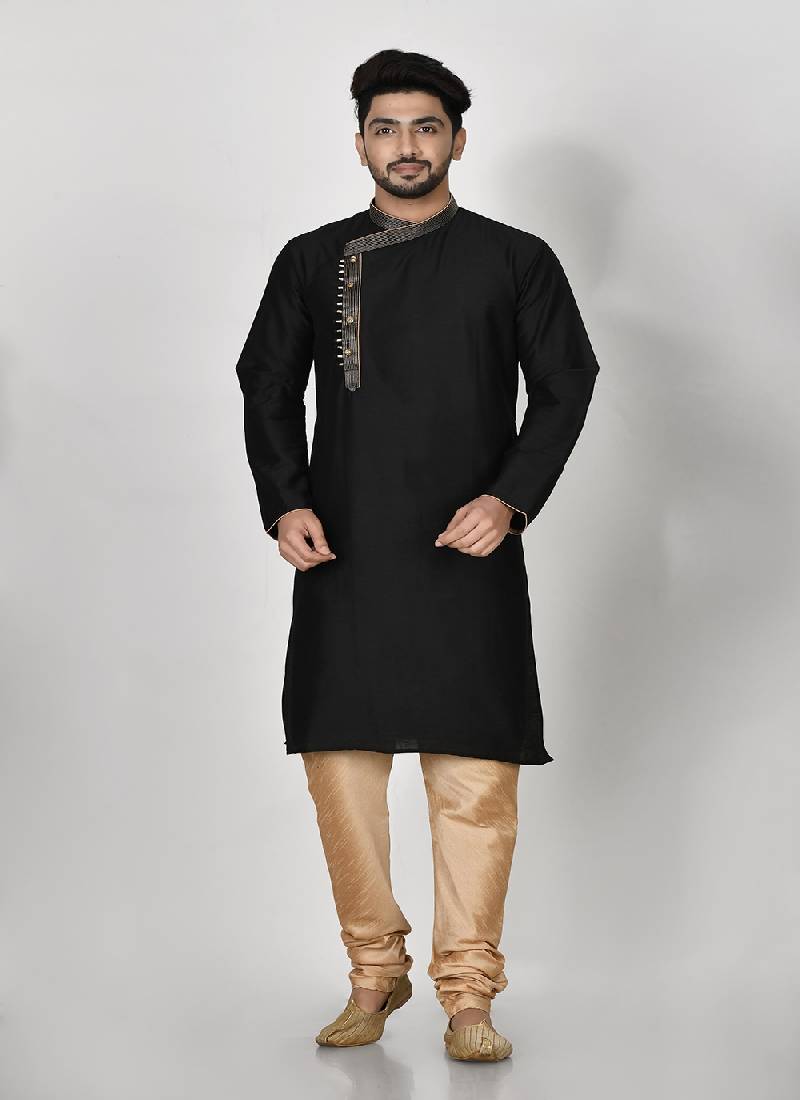 Designer Black Mulbary Cotton Silk Kurta Pajama