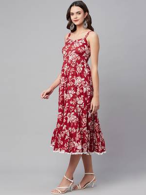 Red printed cotton maxi-dresses 3