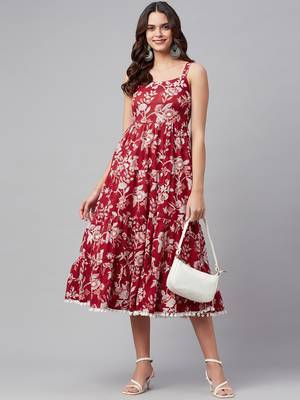 Red printed cotton maxi-dresses 5