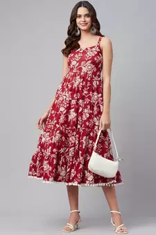 Red printed cotton maxi-dresses