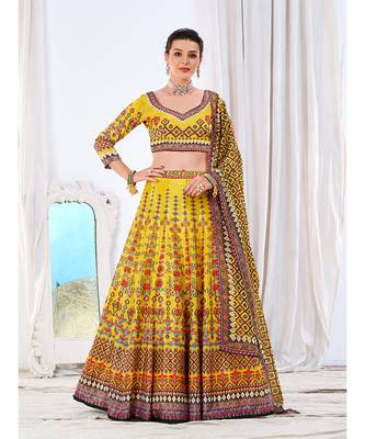Wedding Designer Yellow Chinon Lehengha Choli 1