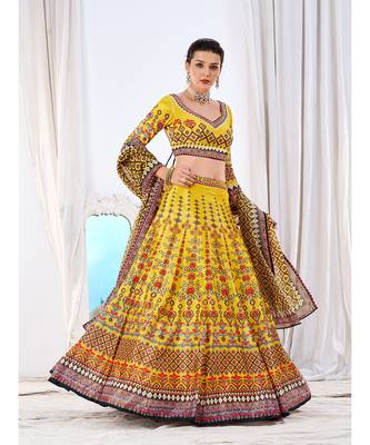 Wedding Designer Yellow Chinon Lehengha Choli 4