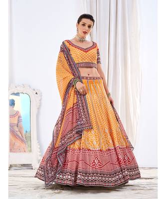 Wedding Designer Yellow Chinon Lehengha Choli 4