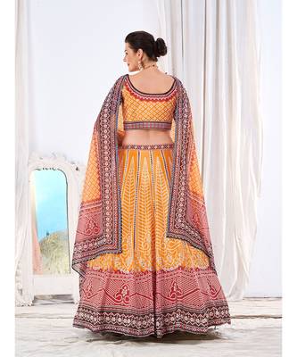 Wedding Designer Yellow Chinon Lehengha Choli 5