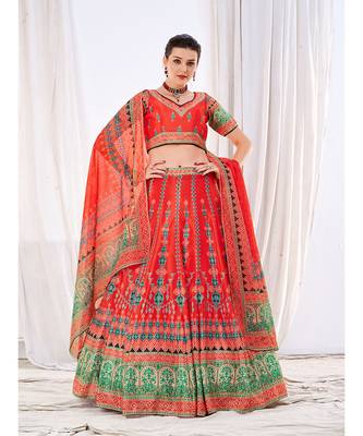 Wedding Designer Red  Chinon Lehengha Choli 1