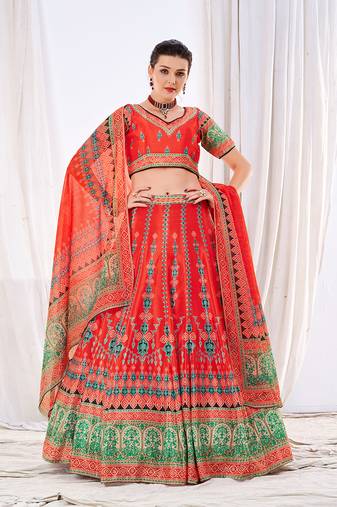 Wedding Designer Red  Chinon Lehengha Choli