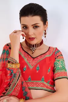 Wedding Designer Red  Chinon Lehengha Choli
