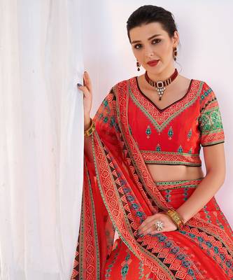 Wedding Designer Red  Chinon Lehengha Choli 3