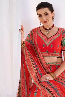 Wedding Designer Red  Chinon Lehengha Choli