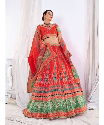 Wedding Designer Red  Chinon Lehengha Choli 4