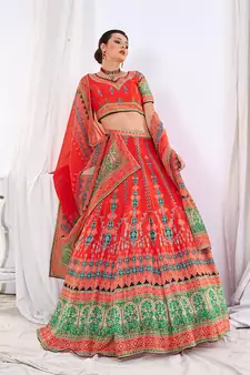 Wedding Designer Red  Chinon Lehengha Choli