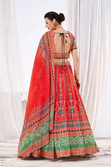 Wedding Designer Red  Chinon Lehengha Choli