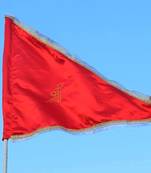 ROLIMOLI Red Flag Jhanda For Mandir Roof Top Outdoor Full Size (Silk)