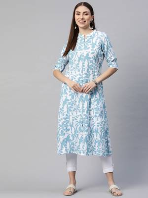 White printed cotton ethnic-kurtis 1