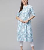 White printed cotton ethnic-kurtis