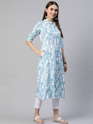 White printed cotton ethnic-kurtis 3