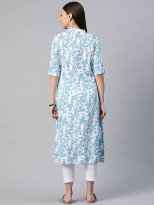 White printed cotton ethnic-kurtis 4