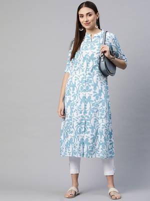 White printed cotton ethnic-kurtis 5