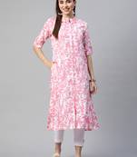 White printed cotton ethnic-kurtis